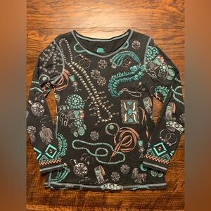 Double D Ranch Black Jewelry Patterned Shirt Size M